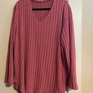 Women's V-Neck Ribbed Top - Pink